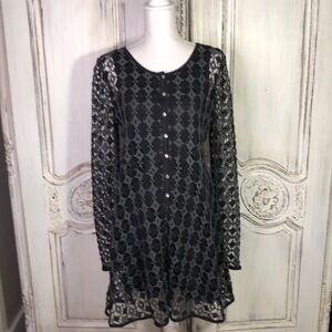 Free People Beach Gray and Black Geometric Lace Dress Size L